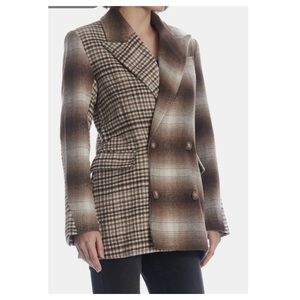 AVEC LES FILLES Mixed Media Double Breasted
Blazer NWT Brown Plaid Jacket Coat